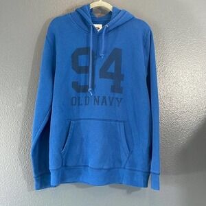 Old navy Men's Women's blue pull over hoodie 94 logo front pockets unisex sz L